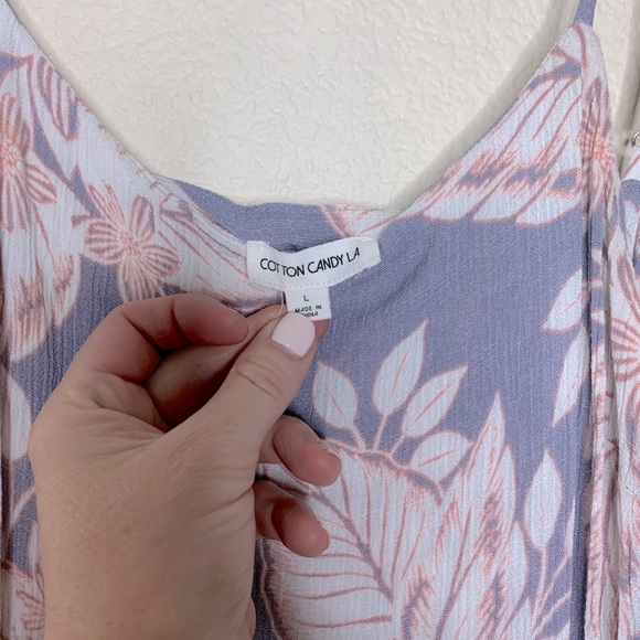 Hawaiian Tropical Print Faux Wrap Mini Dress in Lilac - Picture 2 of 5